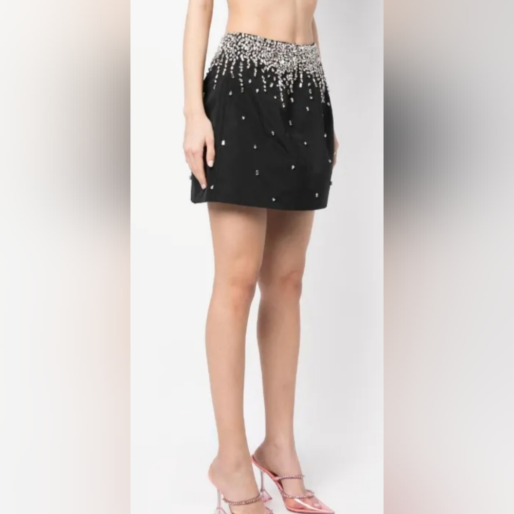 Mini Skirt Embellished Crystals Steps NY    Size Large Zipper Back Polyester